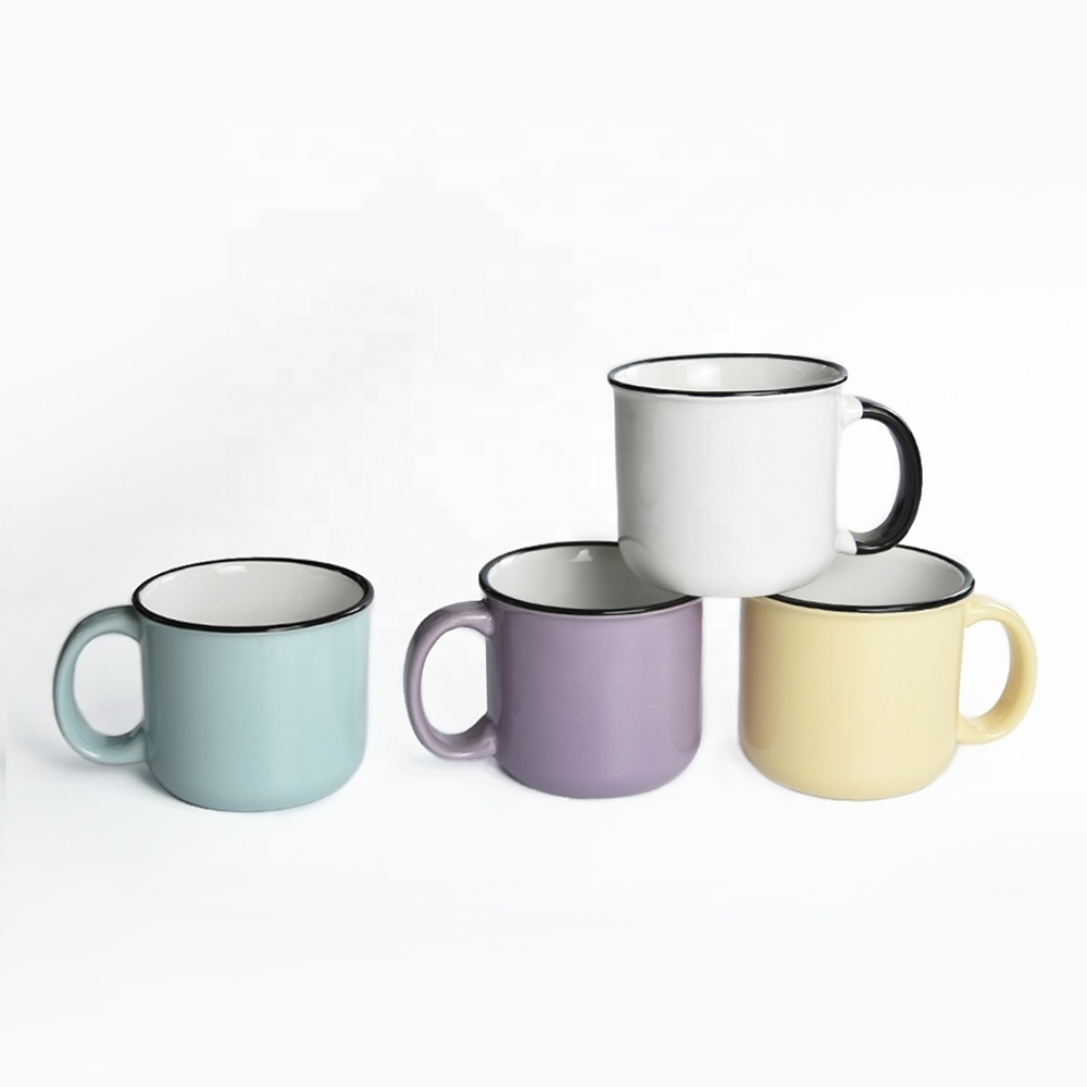 2022 new style wholesale vintage enamel mug with black rim