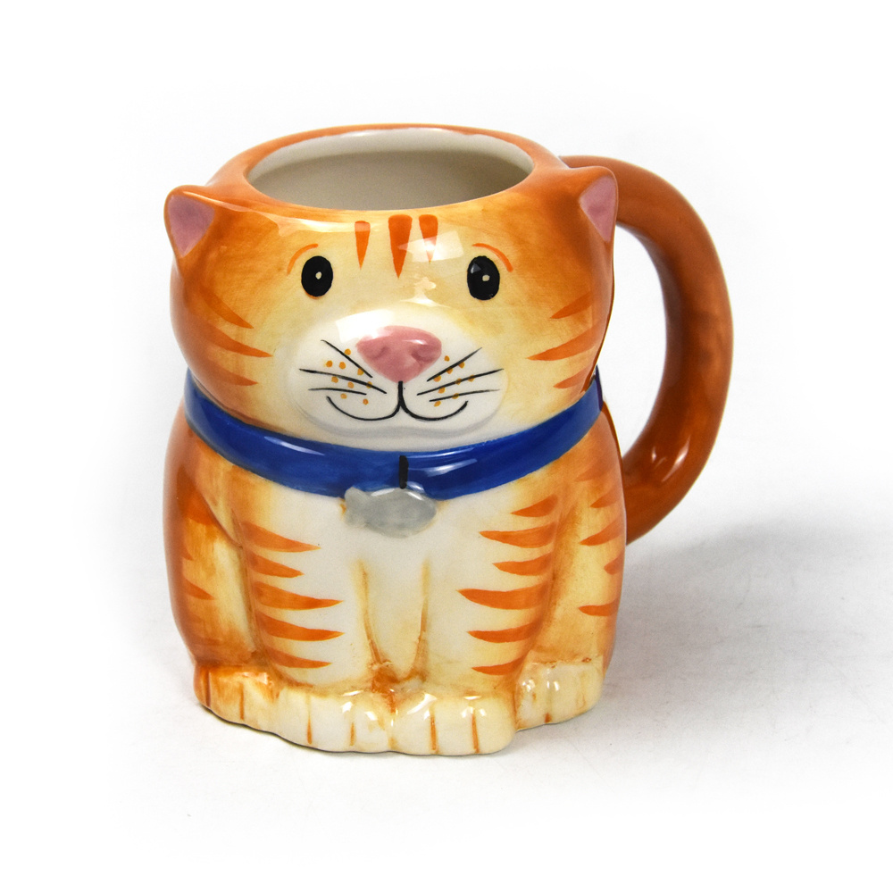 Hand painted  Creative Ceramic Glazed Cartoon dolomite Cat Dog Christmas  3D Relief  animal mug