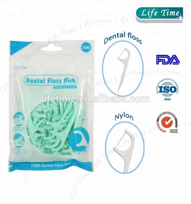 100pcs uhmwpe dental floss Picks light green color