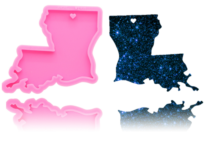 0105 Glossy Shiny America State Map Keychain Silicone Mold with Hole for DIY Luggage Tag Pendant Cake Decoration