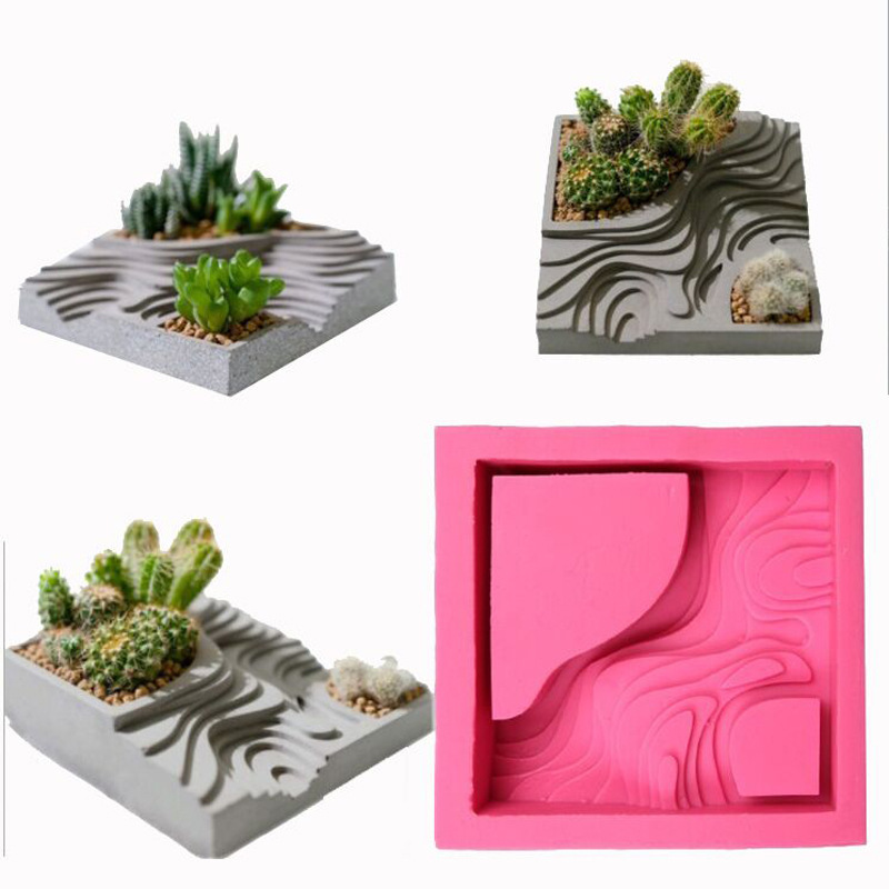 14025 Terraced Field Square Cement Flower Pot Concrete Planter Silicone Mold