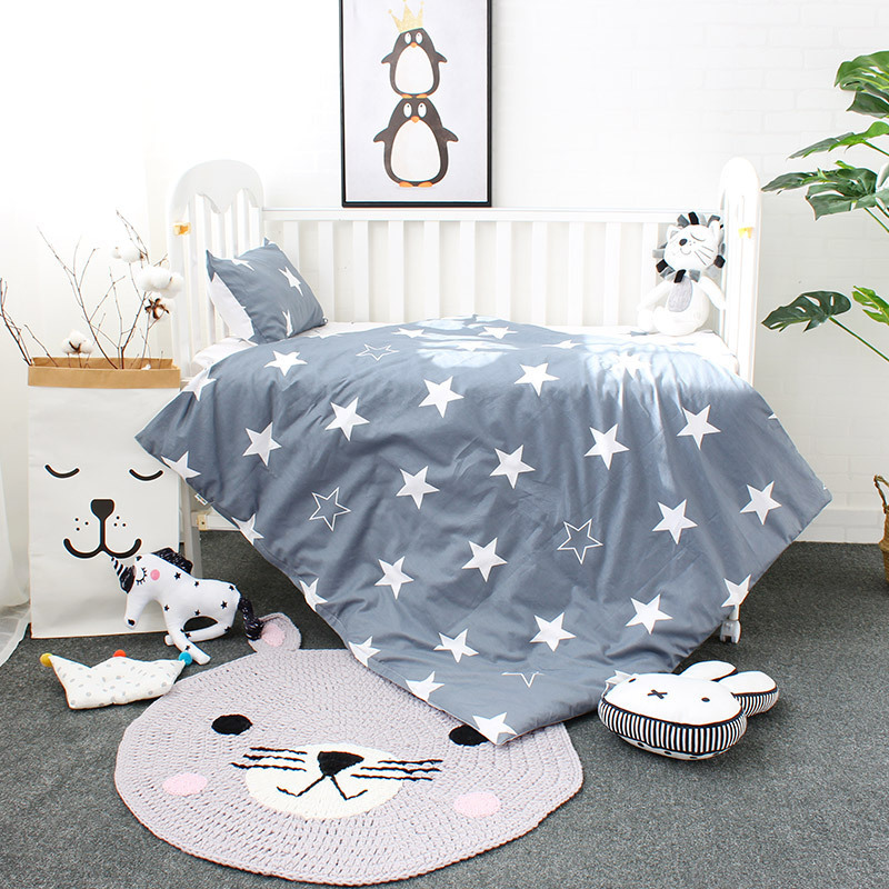 Plain color printed 100% cotton children baby kids 3 piece Crib cot bedding set for Spring autumn Winter