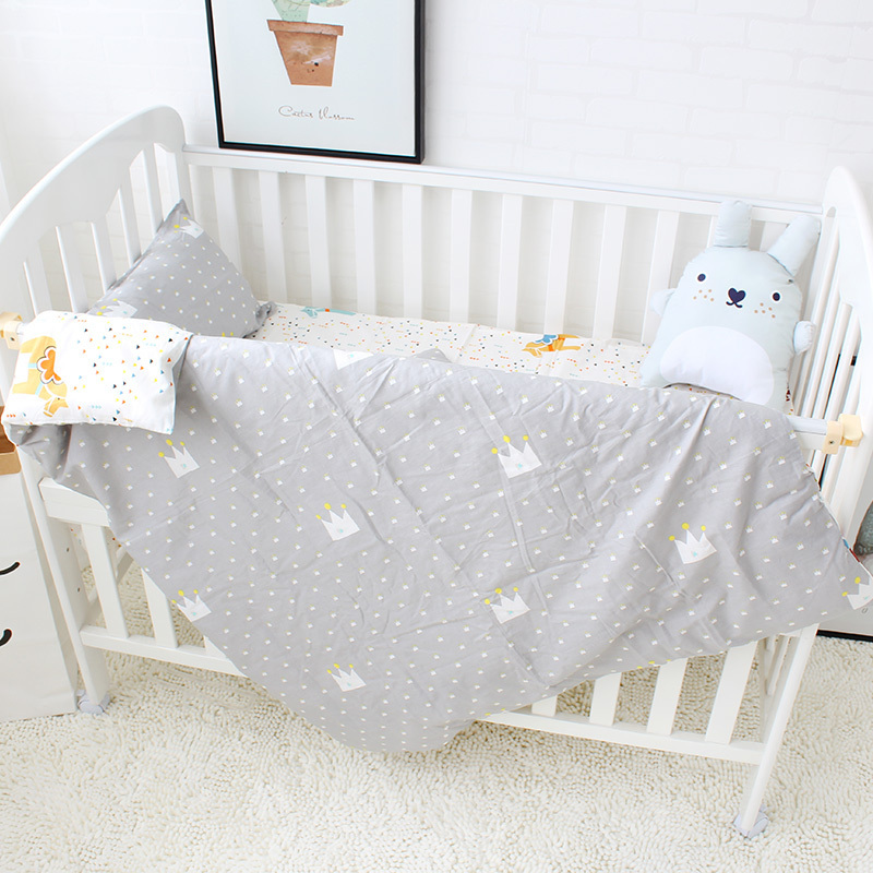 custom gray crown pattern cotton super soft adult baby crib babi bedding sets for boy