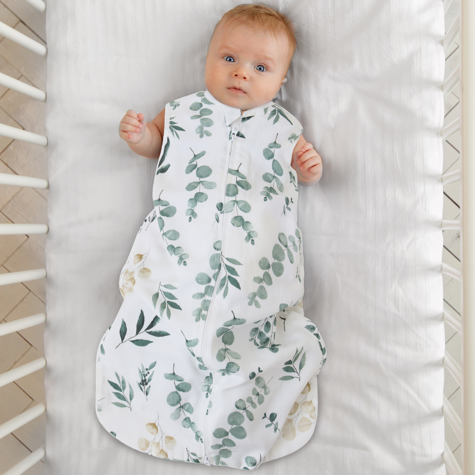 Baby Clothes Eucalyptus Sleeveless 70% Bamboo 30% Cotton Muslin  Newborn baby Onesie double Zipper baby Bind Feet Sleeping bag