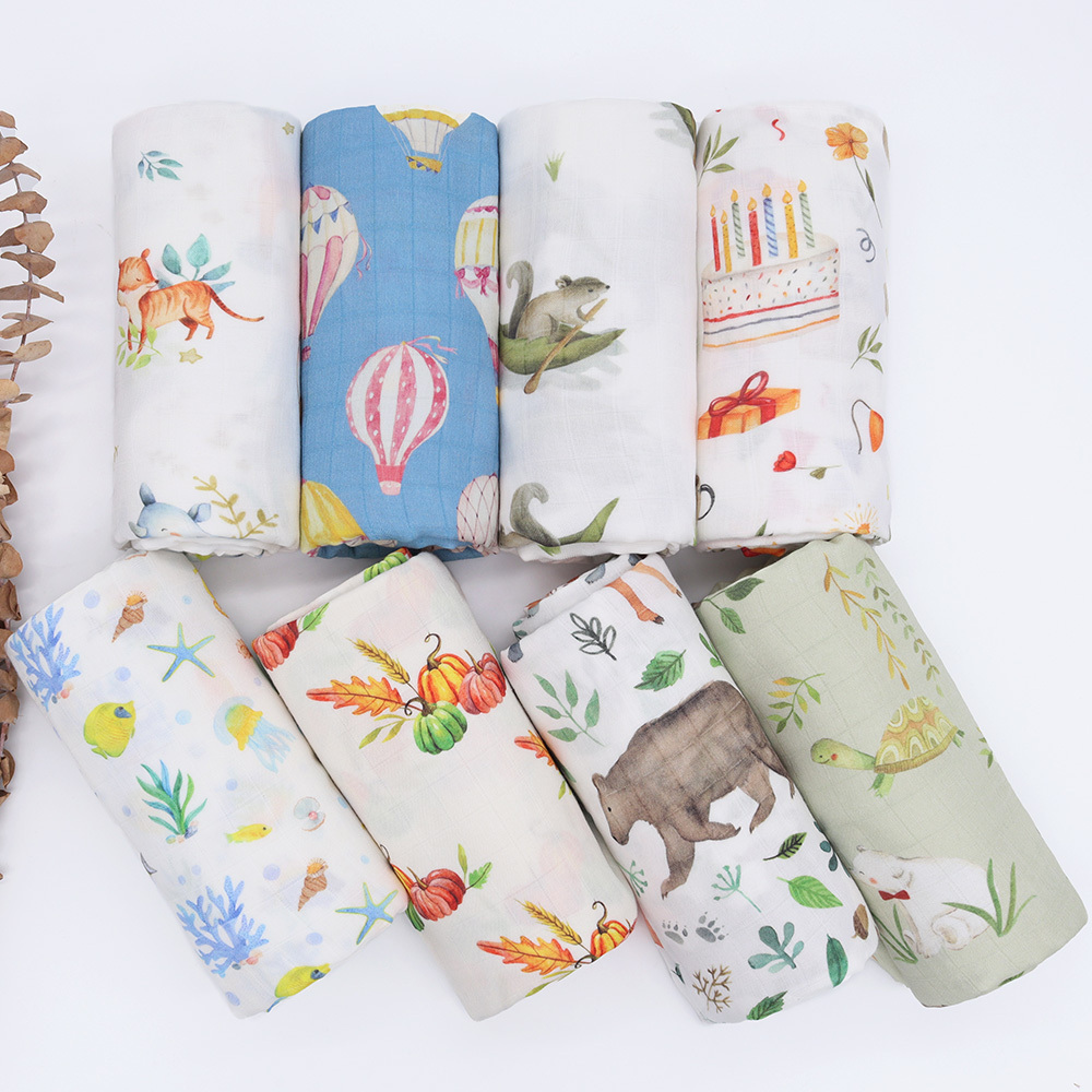 2023 Lifetree Custom Soft Breathable Organic Muslin Swaddle Bamboo Cotton 2 layers Fabric Blanket Muslim Baby Blankets