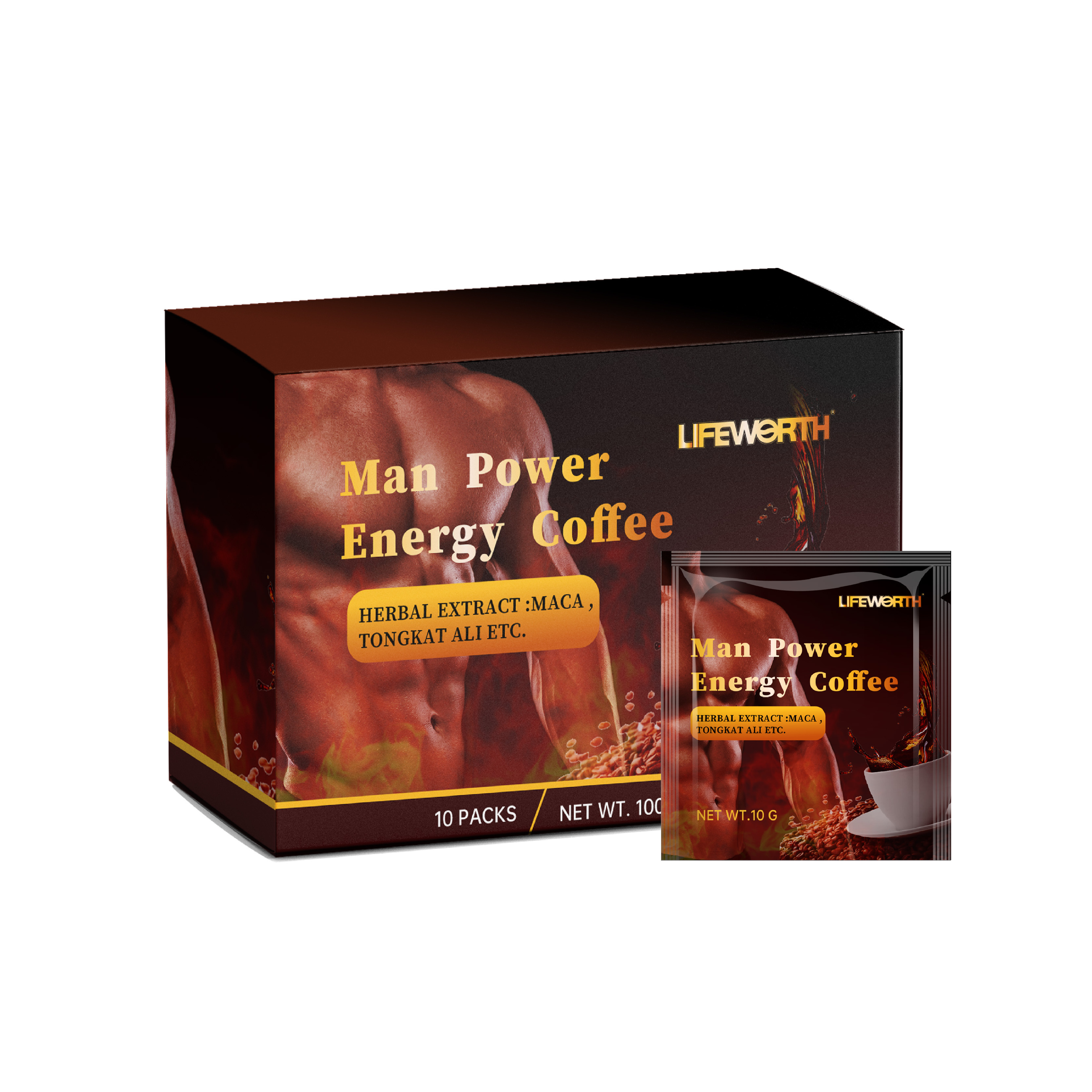 Lifeworth Private Label Arabica instant coffee with Tongkat Ali extract powder Black Maca Coffee power energy coffee