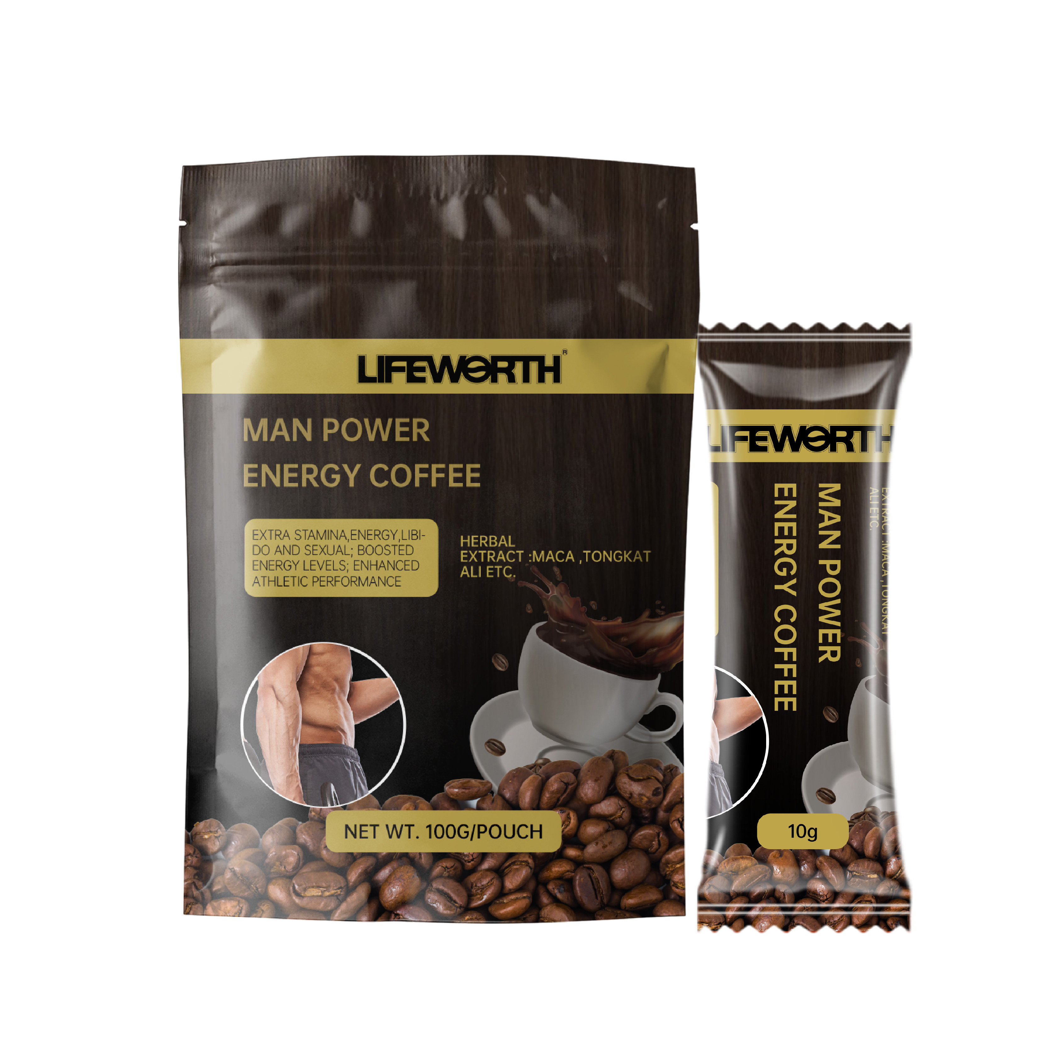 LIFEWORTH Tongkat Ali Maca Ginseng Cordyceps sinensis Extract coffee Private label energy herbal healthy Coffee