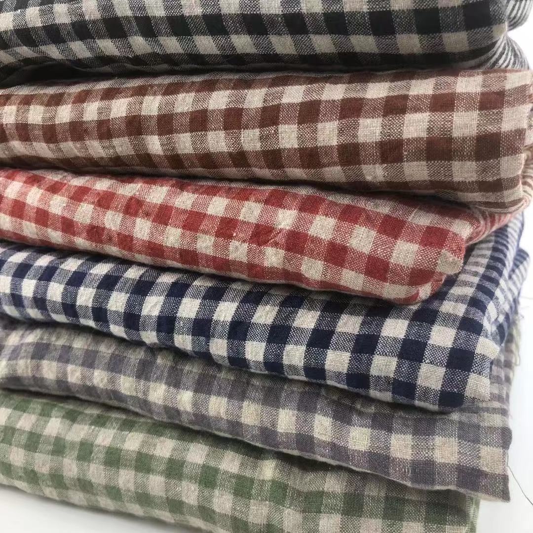 Enzymed stone washed french linen fabric for clothes yarn dyed gingham check 100% linen fabric