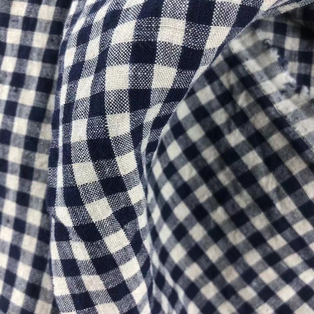 Enzymed stone washed french linen fabric for clothes yarn dyed gingham check 100% linen fabric