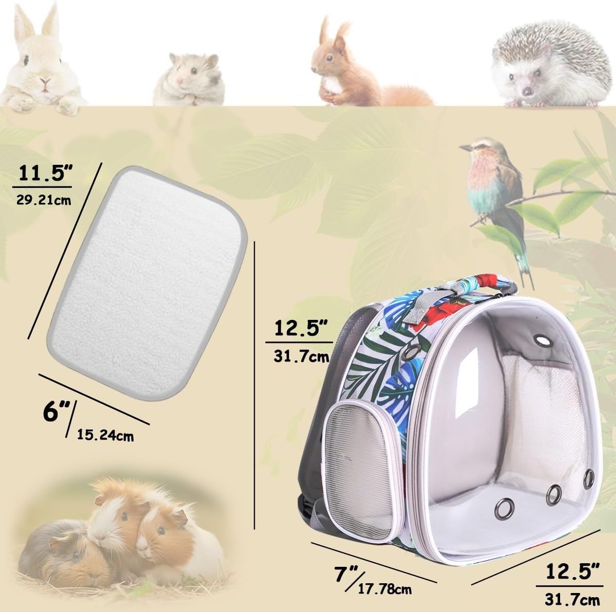 Hamster Backpack Carrier, Bearded Dragon Carrier Backpack with Clear Bubble Window,Small Animal Travel Backpack