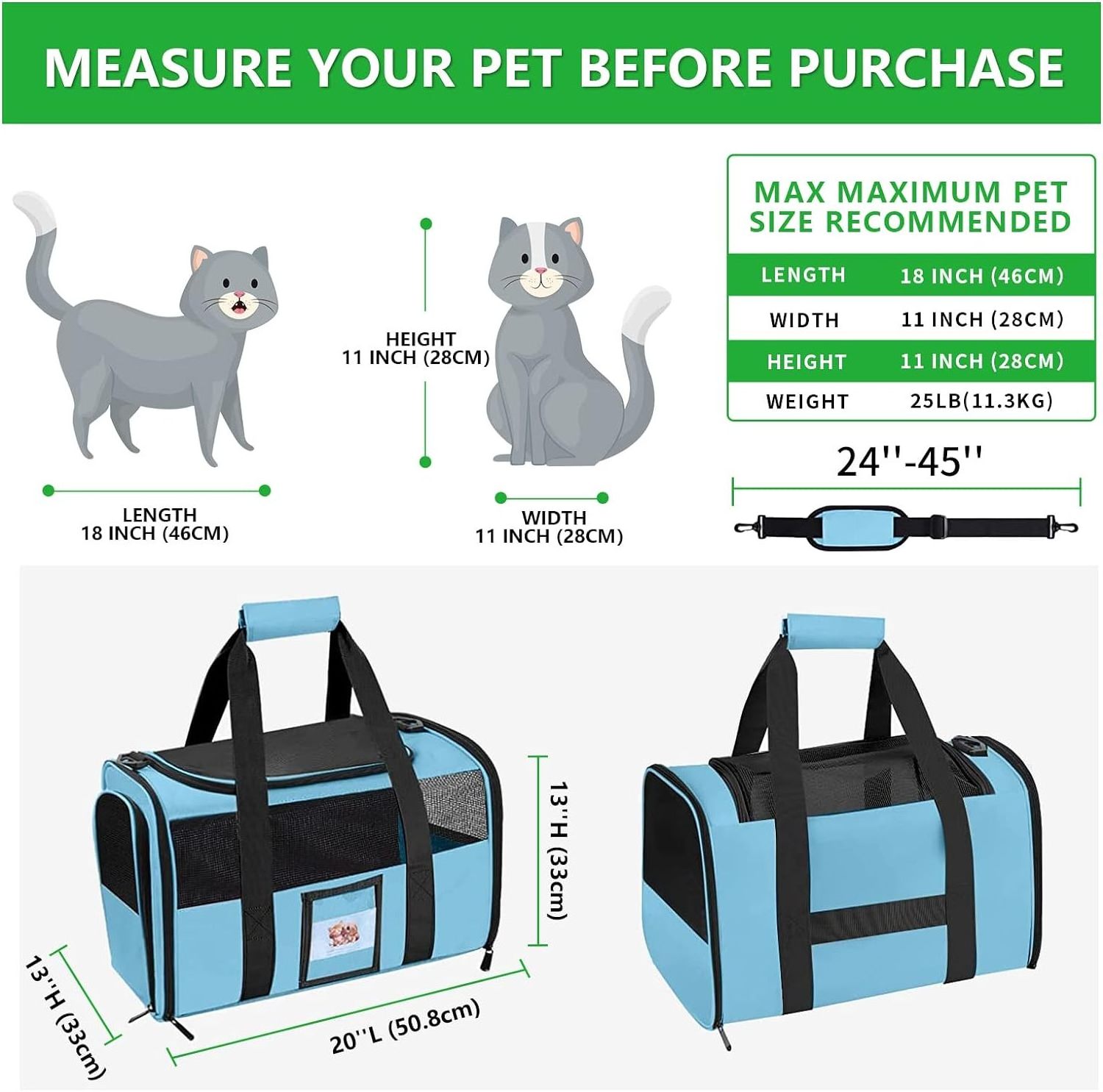 Extra Large Pet Carrier 20 lbs+, Soft Sided Cat Carriers for Large Cats Under 25 lbs, Folding Big Dog Carrier