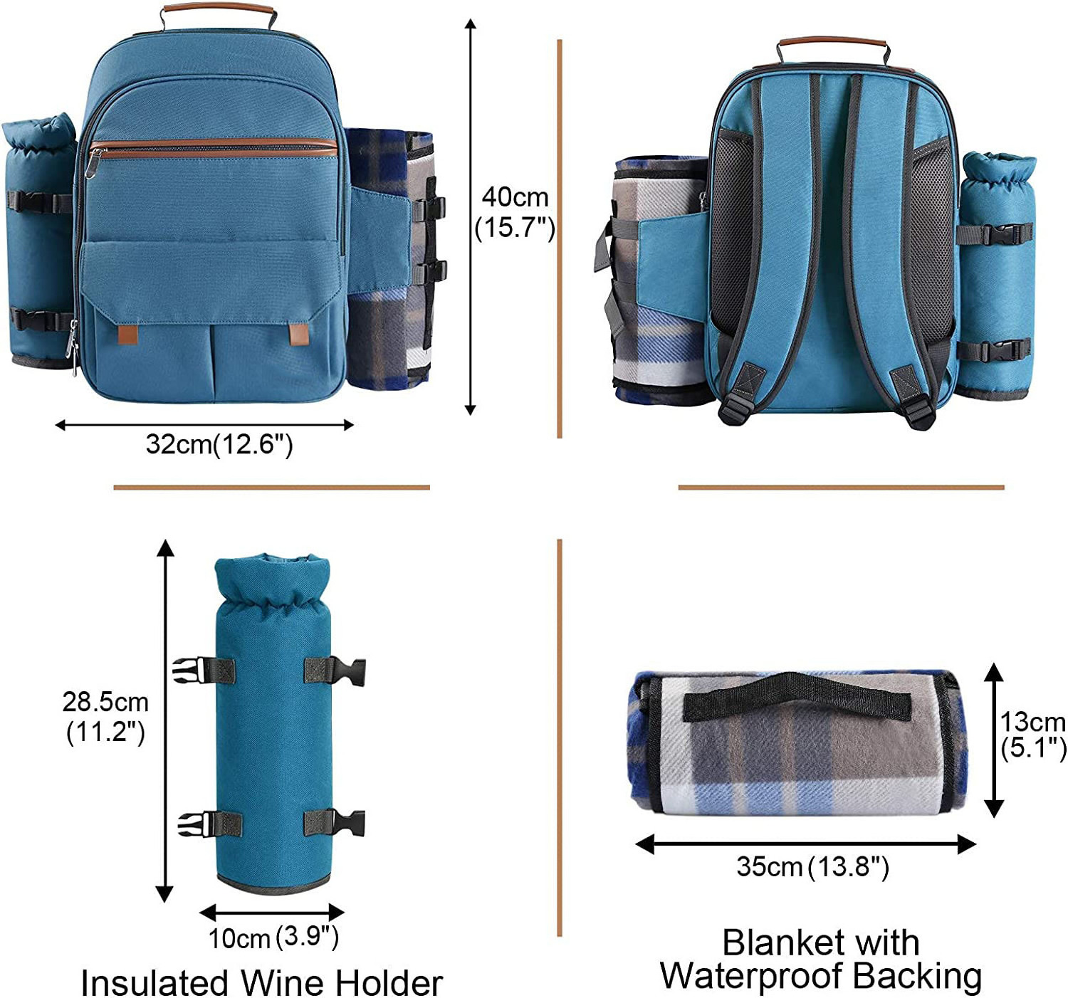 Picnic Backpack for 4 Person with Blanket Picnic Basket Set for 2 with Insulated Cooler Wine Pouch for Family Couples