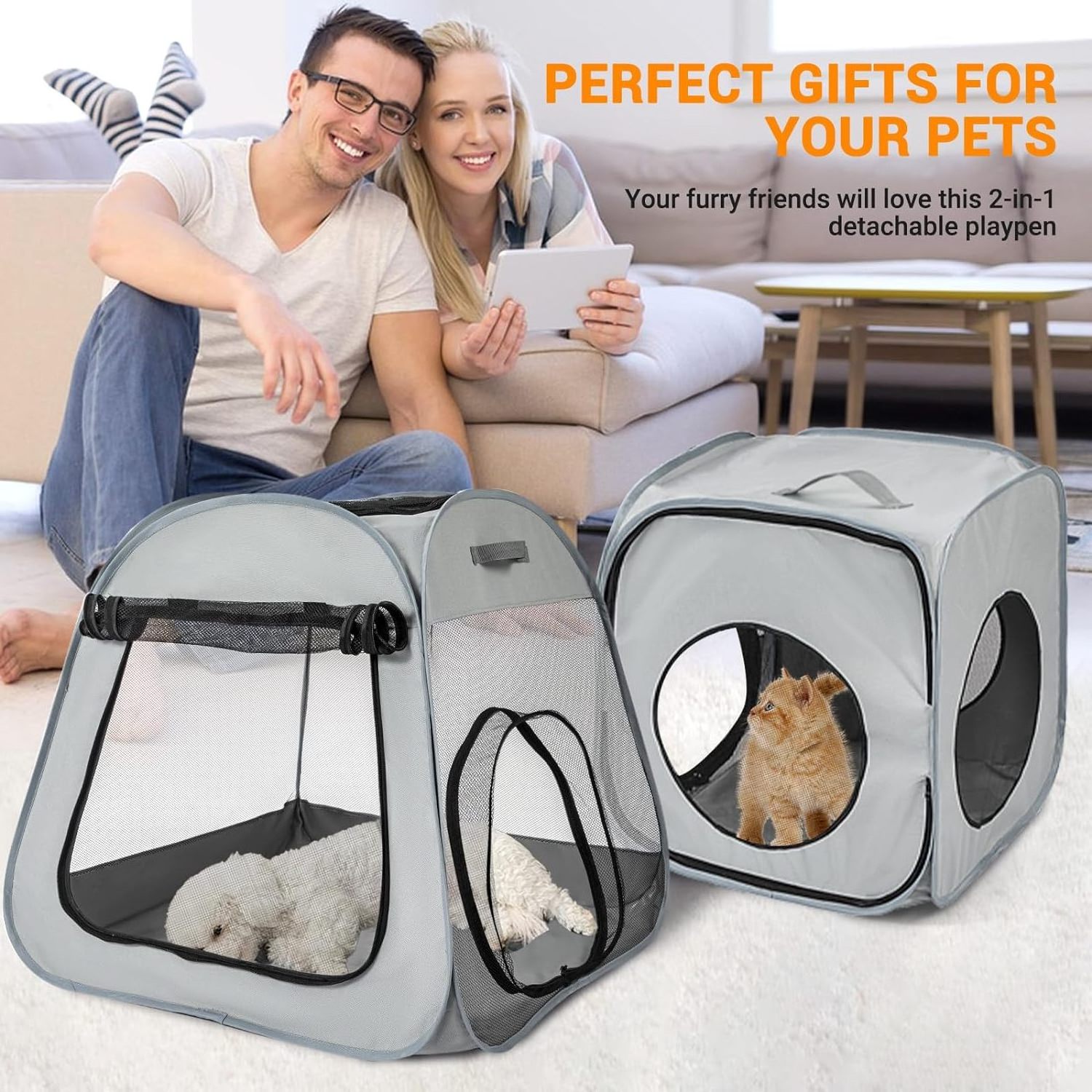 Portable Cat Playpen, Foldable Pet Tent for Indoor and Outdoor Use of Kitten and Puppy, Dog Play Enclosure with Removable Bottom