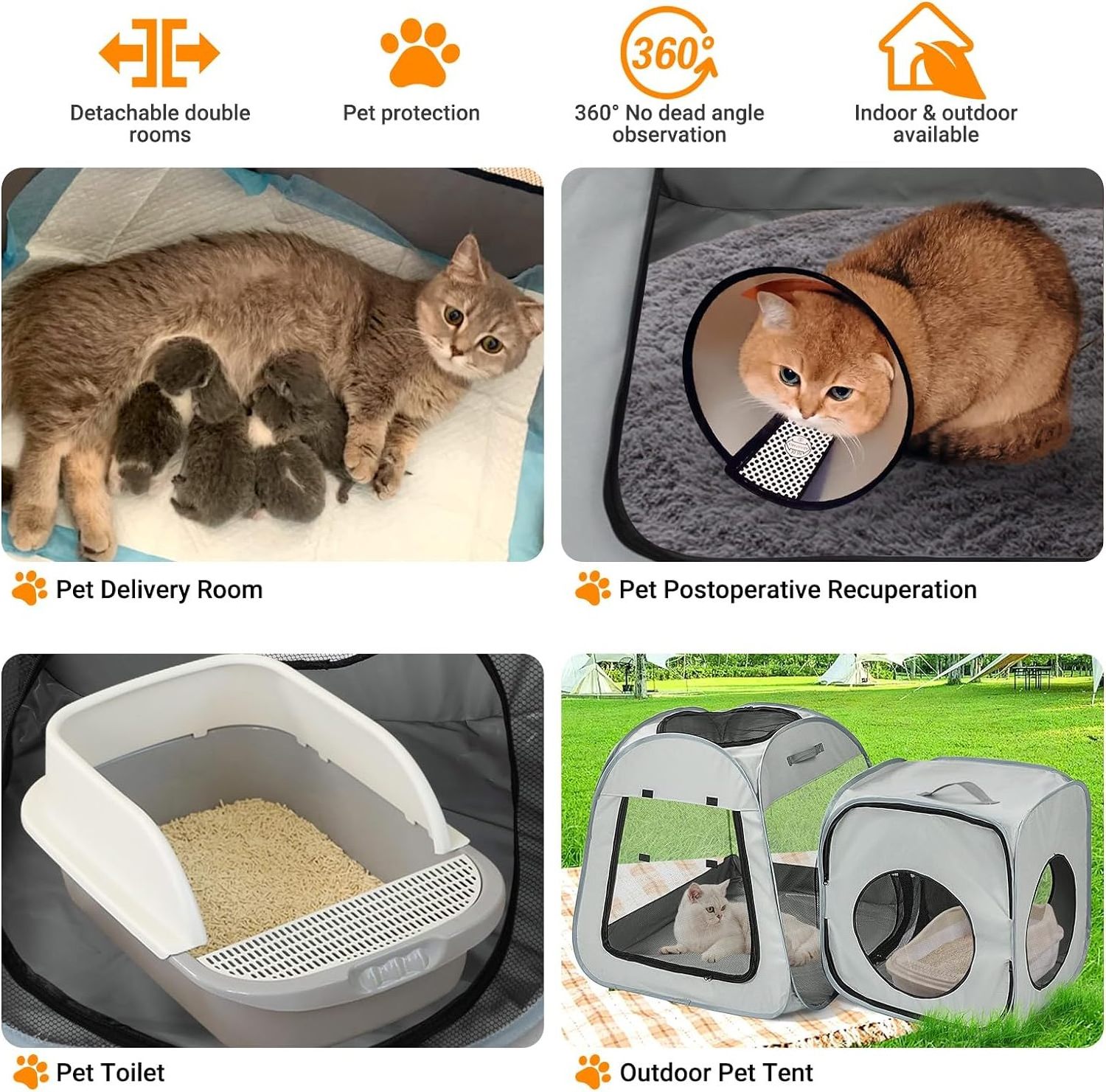 Portable Cat Playpen, Foldable Pet Tent for Indoor and Outdoor Use of Kitten and Puppy, Dog Play Enclosure with Removable Bottom