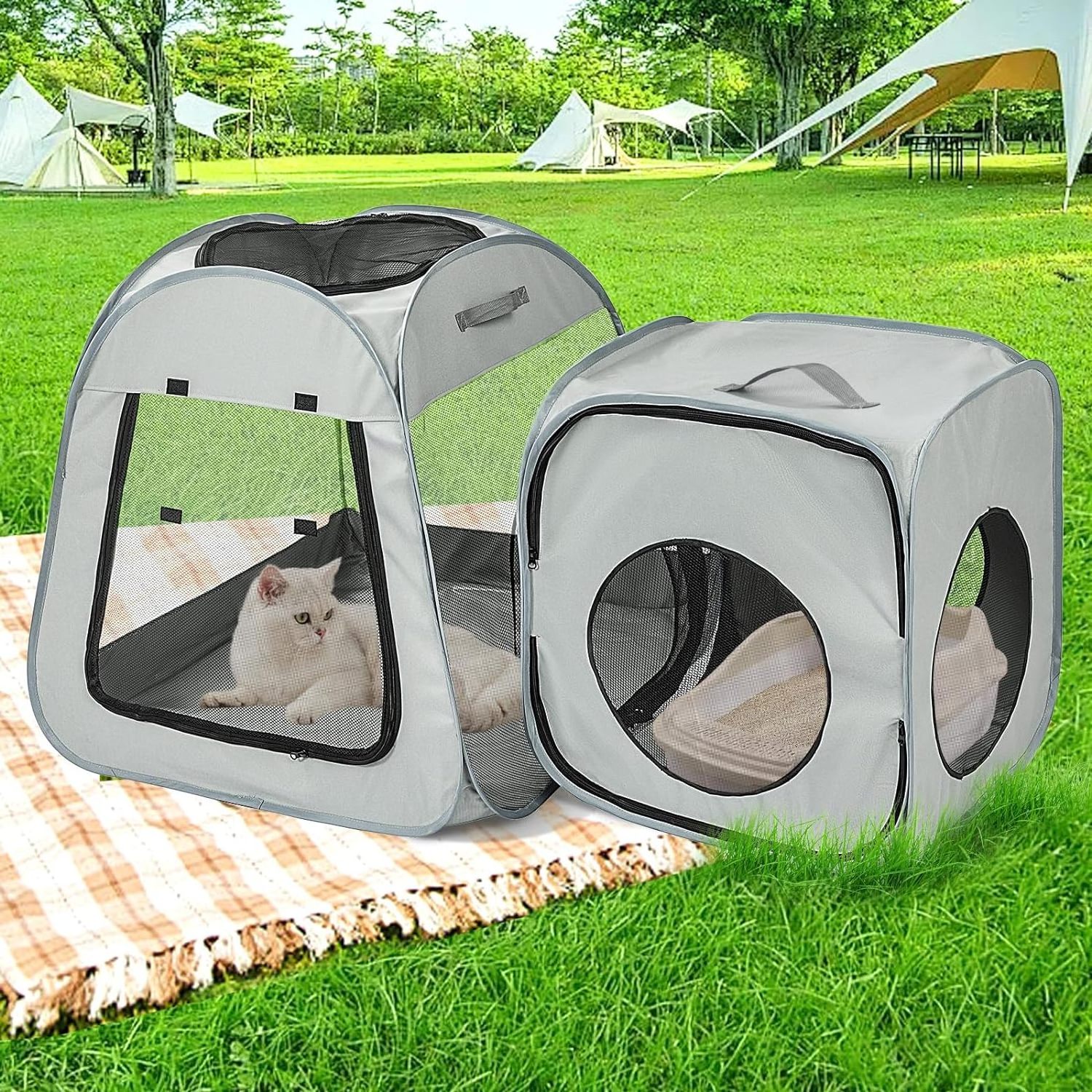 Portable Cat Playpen, Foldable Pet Tent for Indoor and Outdoor Use of Kitten and Puppy, Dog Play Enclosure with Removable Bottom