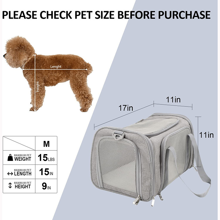 Pet Travel Carrier Airline Approved, Foldable Small Dog and Cats Carrier, 3 Open Doors, Pet Travel Bag Safe with Locking Safety