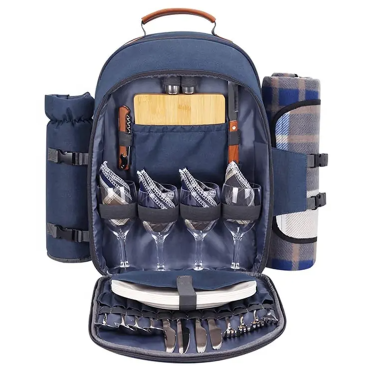 Picnic Backpack for 4 Person with Blanket Picnic Basket Set for 2 with Insulated Cooler Wine Pouch for Family Couples