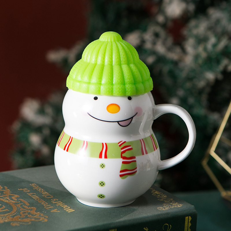 Wholesale cheap custom funny snowman cartoon porcelain cups and mugs cute ceramic coffee mug with lid