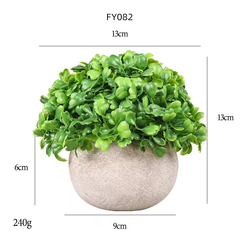 Artificial Plastic Mini Plants Faux Green Grass in Gray Pot Lifelike Shrubs for Home Office Decoration