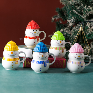 Wholesale cheap custom funny snowman cartoon porcelain cups and mugs cute ceramic coffee mug with lid