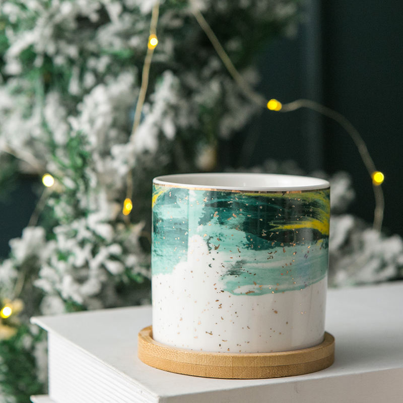 Modern nordic christmas custom luxury hand painted gold dot decorative round white ceramic jar unique empty candle jars with lid