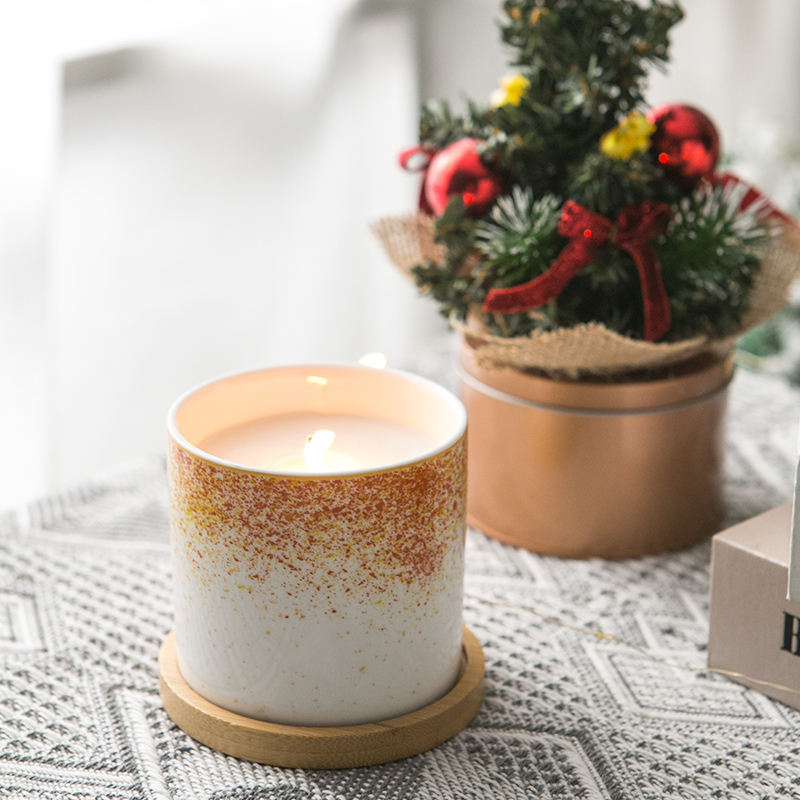 Modern nordic christmas custom luxury hand painted gold dot decorative round white ceramic jar unique empty candle jars with lid