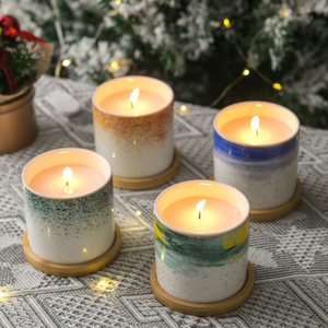 Modern nordic christmas custom luxury hand painted gold dot decorative round white ceramic jar unique empty candle jars with lid