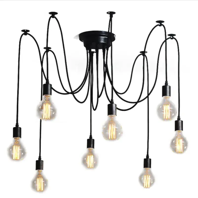 Black Multi-heads Spider Pendant Lamp Loft Vintage Edison Bulb Hanging Lights E27 8 Arms Ceiling Lights for Restaurant