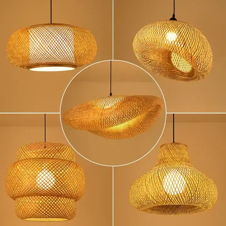 nordic rattan woven bamboo decorative chandelier lamp pendant light for kitchen dining rustic restaurant