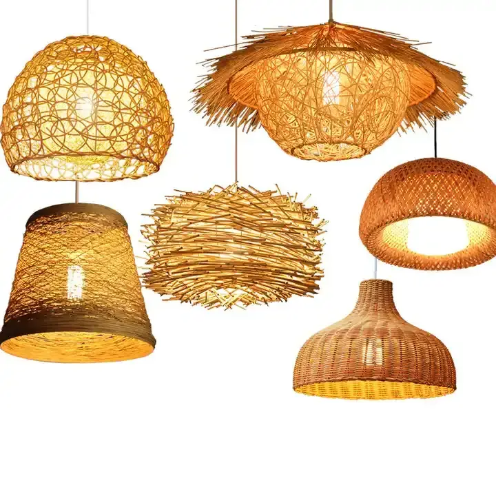 nordic rattan woven bamboo decorative chandelier lamp pendant light for kitchen dining rustic restaurant