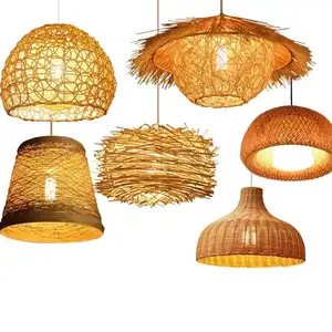 nordic rattan woven bamboo decorative chandelier lamp pendant light for kitchen dining rustic restaurant