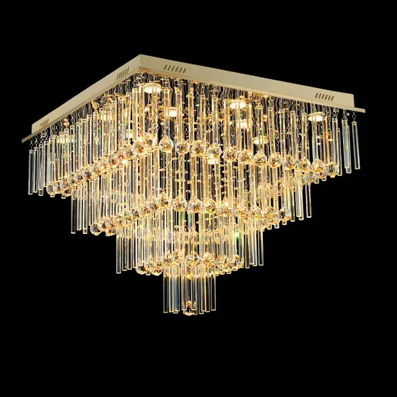 K9 Crystal Ceiling Light Chandeliers Ceiling Lamp Lights & Steel Flush Mount for Living Room Bedroom Silver Gold