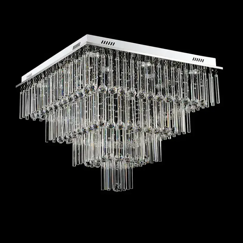 K9 Crystal Ceiling Light Chandeliers Ceiling Lamp Lights & Steel Flush Mount for Living Room Bedroom Silver Gold