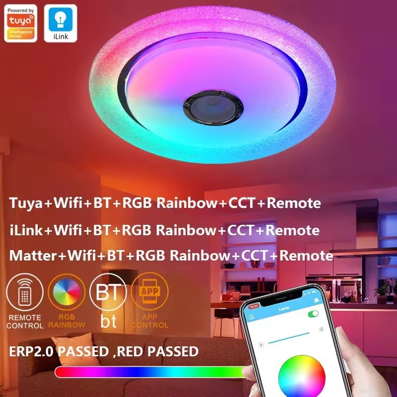 RGB LED Ceiling Light with Bluetooth Speaker High Sound Quality Speaker Ceiling Light for Bedroom Bathroom