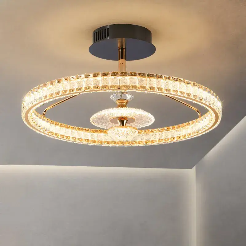 High Quality Gold Crystal Rings Ceiling Light Chandeliers Ceiling Lights Steel Flush Mount for Living Room Bedroom