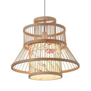 New Vintage Bamboo Wicker Rattan Wave Shade Pendant Light Hanging Ceiling Lamp Fixture for Home Decor