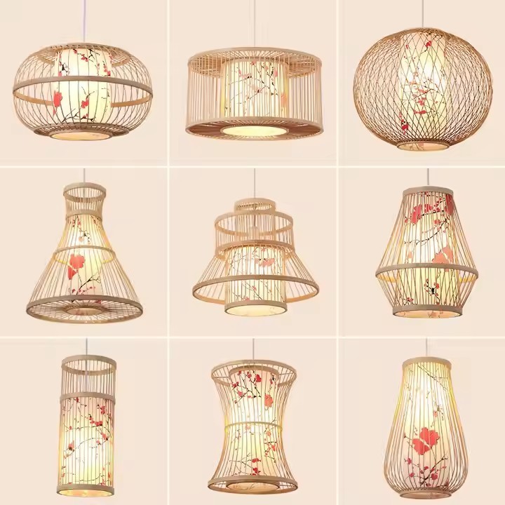 New Vintage Bamboo Wicker Rattan Wave Shade Pendant Light Hanging Ceiling Lamp Fixture for Home Decor