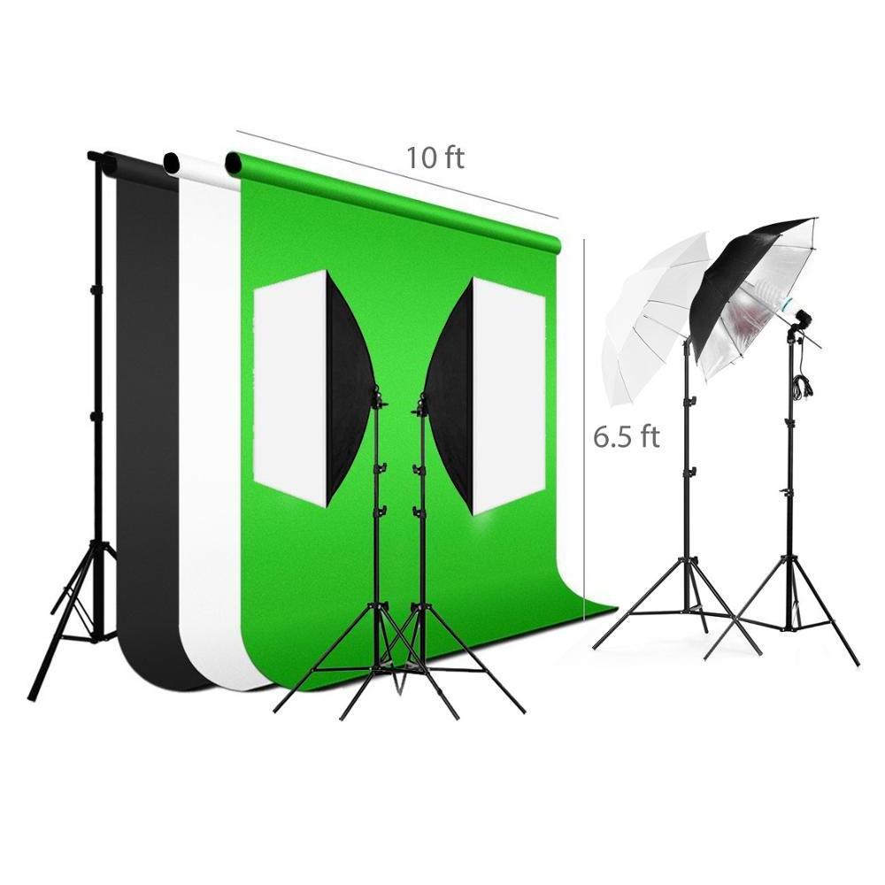 Lightdow Photograph Background Support Equipment Softbox+Backdrop+Light Stand+Umbrella+Reflector Green Screen Kit