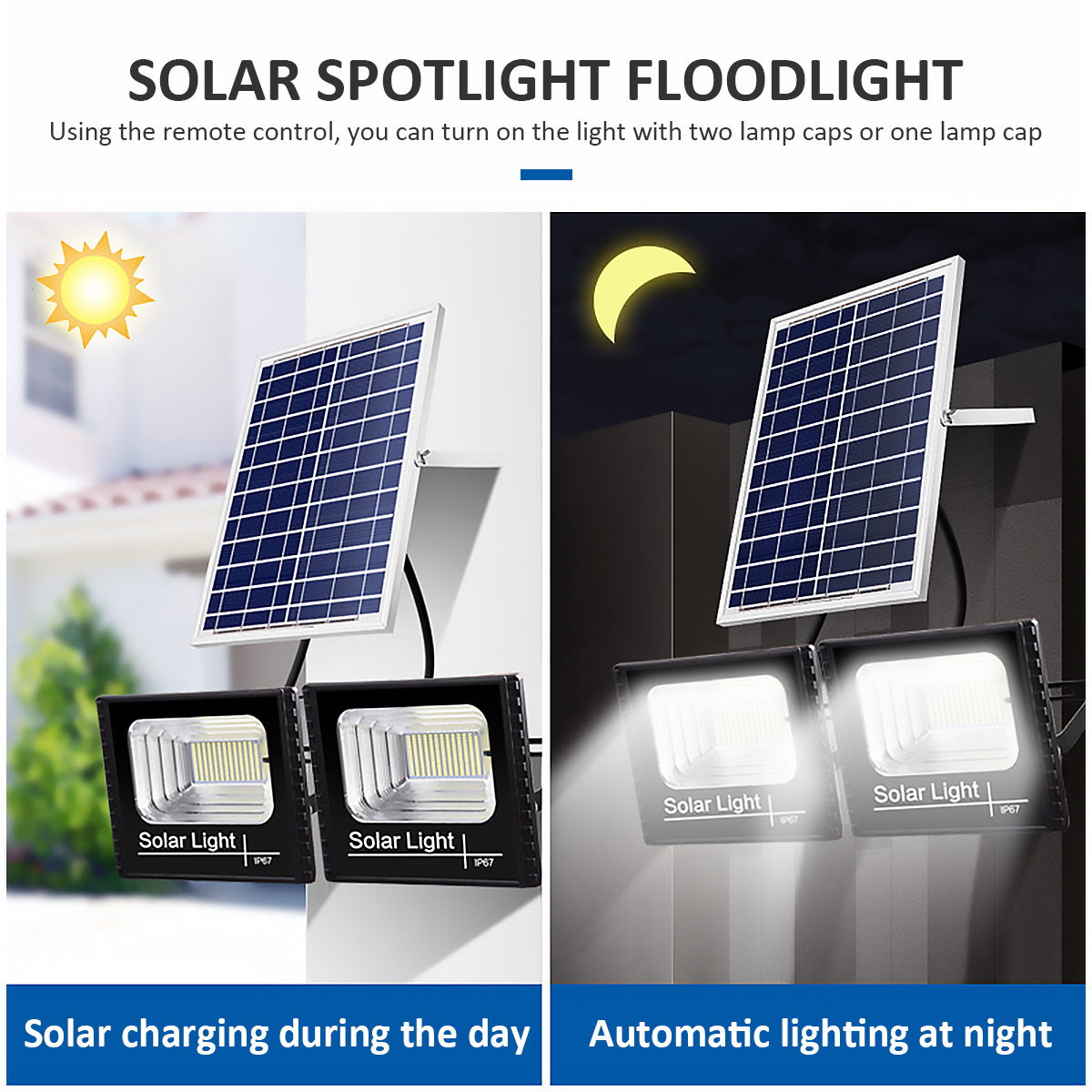 Solar Flood Light High Brightness Sensor Solar Wall Light with Remote Control Outdoor Split Solar Panel Lamp Solar Spotlight