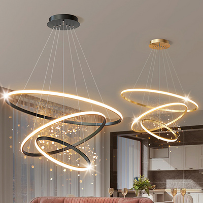 Luxury Round LED Pendant Light Modern Acrylic Gold Circle Pendant Light 3 Rings Design Suitable for Home Decoration and Hotel BestSuppliers