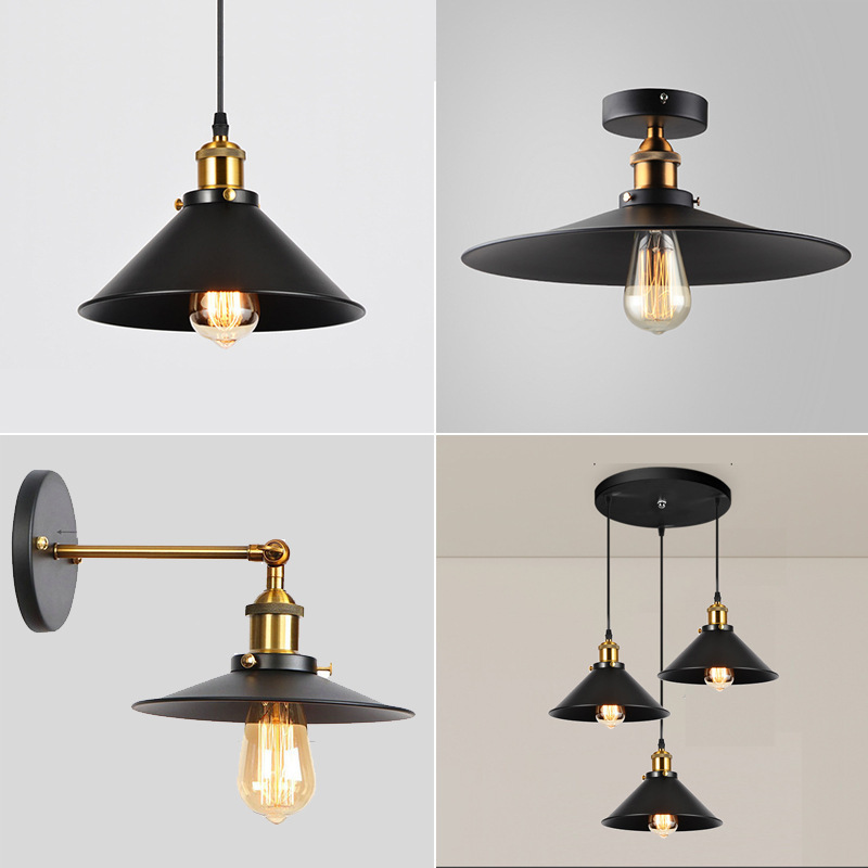 Industrial Vintage Wall Lamp Hanging Retro Set Black LED Pendant Light Fixtures for Home Kitchen Lighting Bar Metal Iron 90 E27