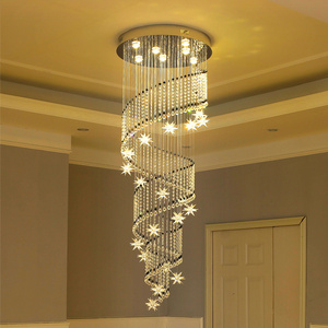 Staircase chandelier modern simple living room creative personality villa retro ring staircase light crystal lamps and lanterns