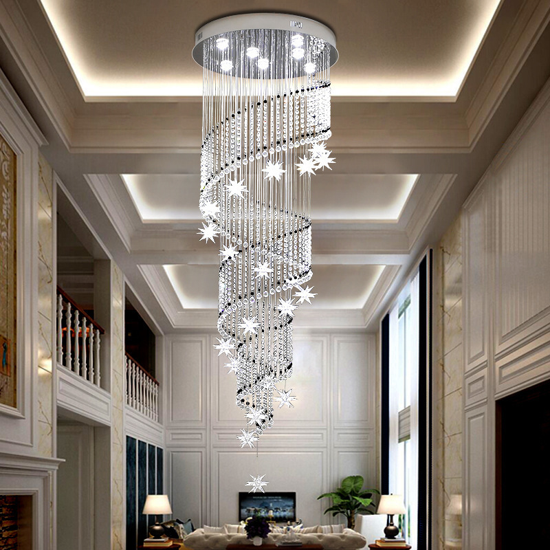 Staircase chandelier modern simple living room creative personality villa retro ring staircase light crystal lamps and lanterns