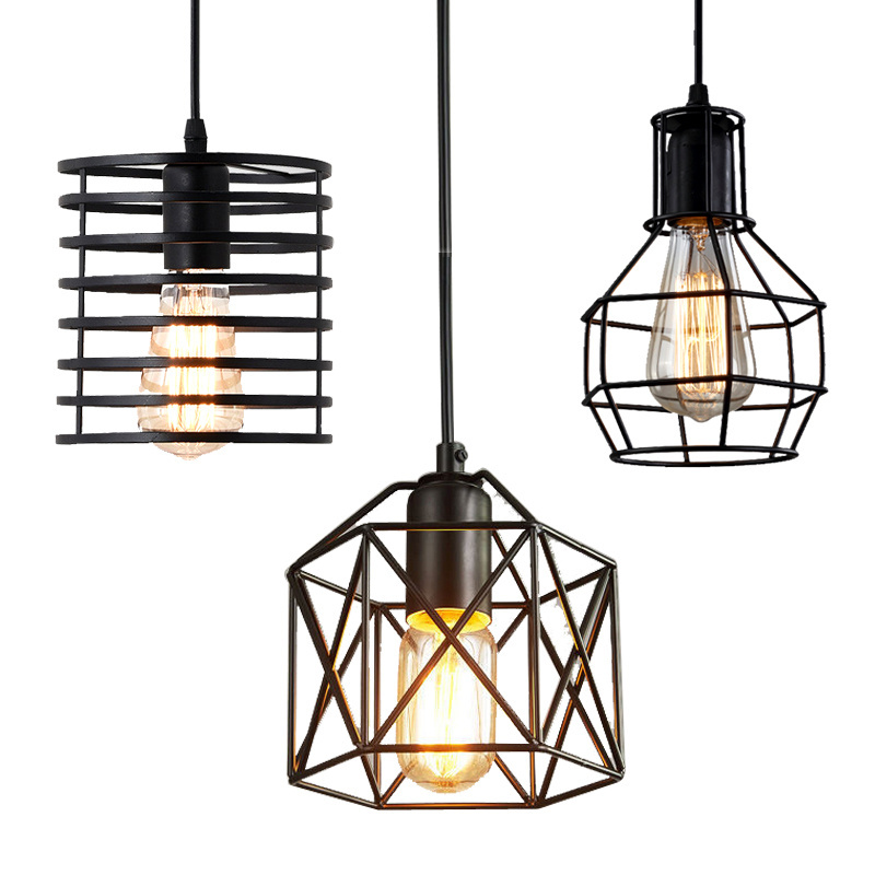 Wholesale Retro Industrial Chandeliers Indoor Iron Material E27 Base Loft Hanging Lamps Pendant Light Metal for Restaurant Black