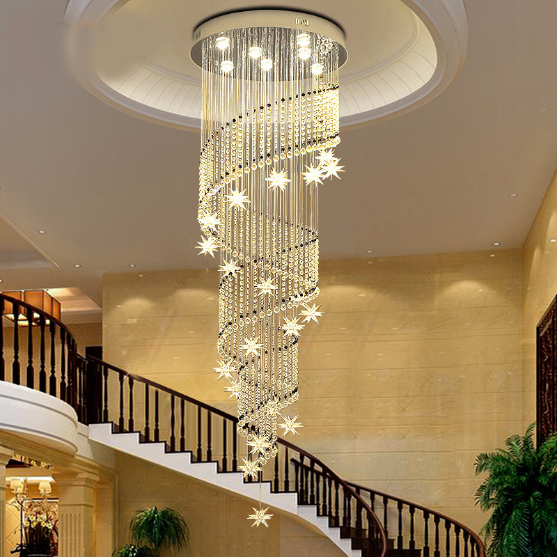 Staircase chandelier modern simple living room creative personality villa retro ring staircase light crystal lamps and lanterns