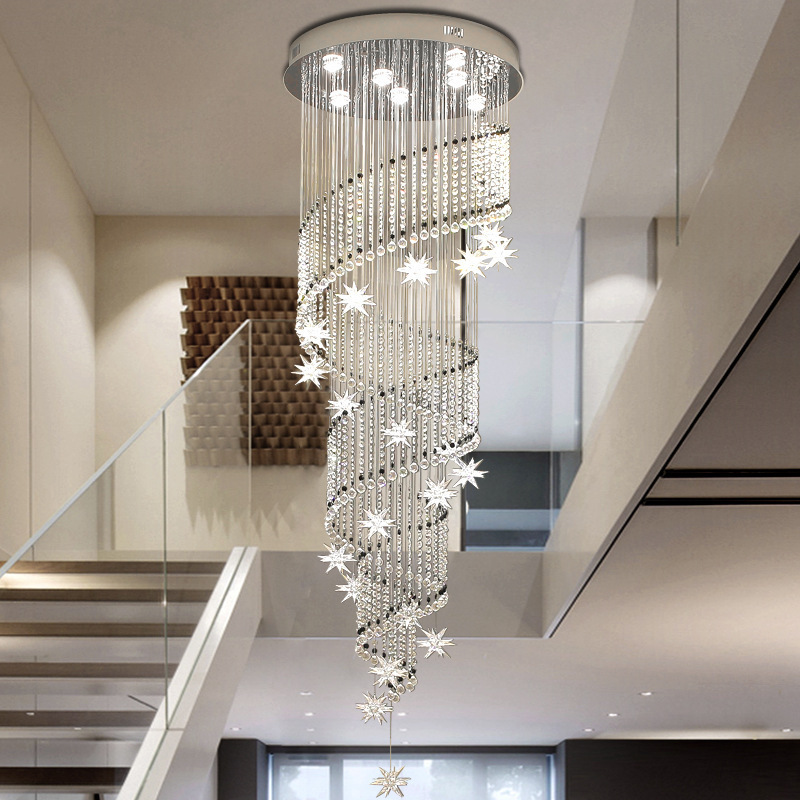 Staircase chandelier modern simple living room creative personality villa retro ring staircase light crystal lamps and lanterns