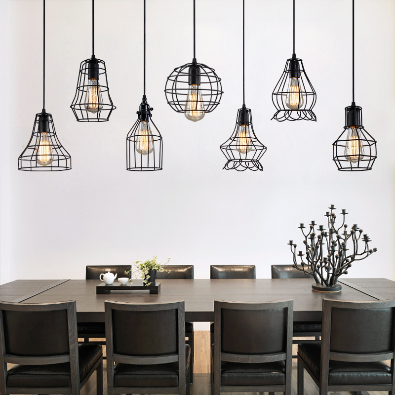 Wholesale Retro Industrial Chandeliers Indoor Iron Material E27 Base Loft Hanging Lamps Pendant Light Metal for Restaurant Black