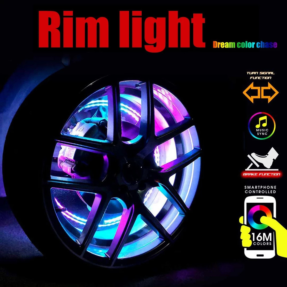 RGB SMD LED color Wheel Rim Lights APP control waterproof car alloy led chasing wheel ring lights for jeep wrangler