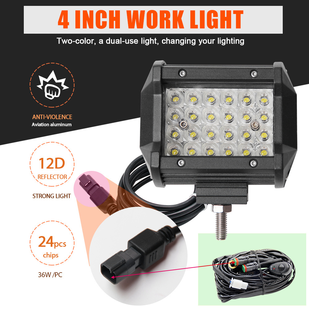 New Design super waterproof Dual Color 4 Inch 36W Flash Amber Strobe vehicle Led Work Light Bar for car