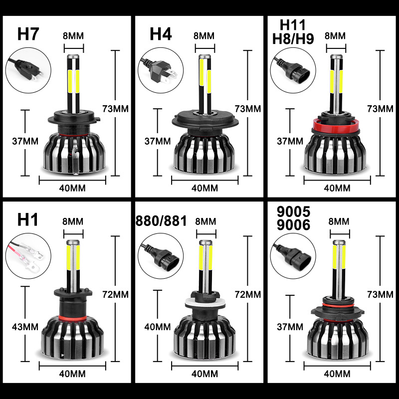 Auto 12V 6000K 4 Sides 12000LM H8 H11 H7 H4 led headlight bulb